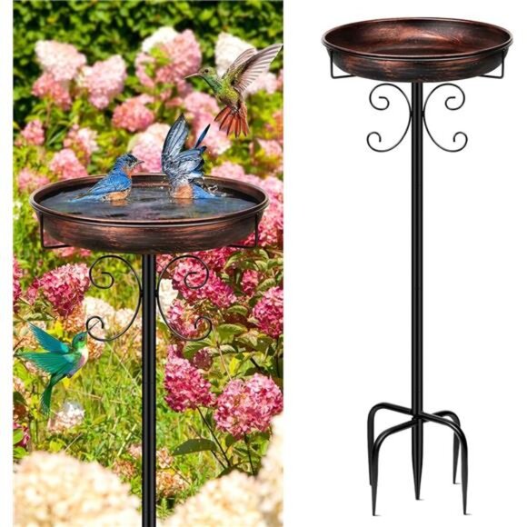 35In Metal Bird Bath for Outside, Vintage Freestanding Birdbaths - Picture 1 of 7